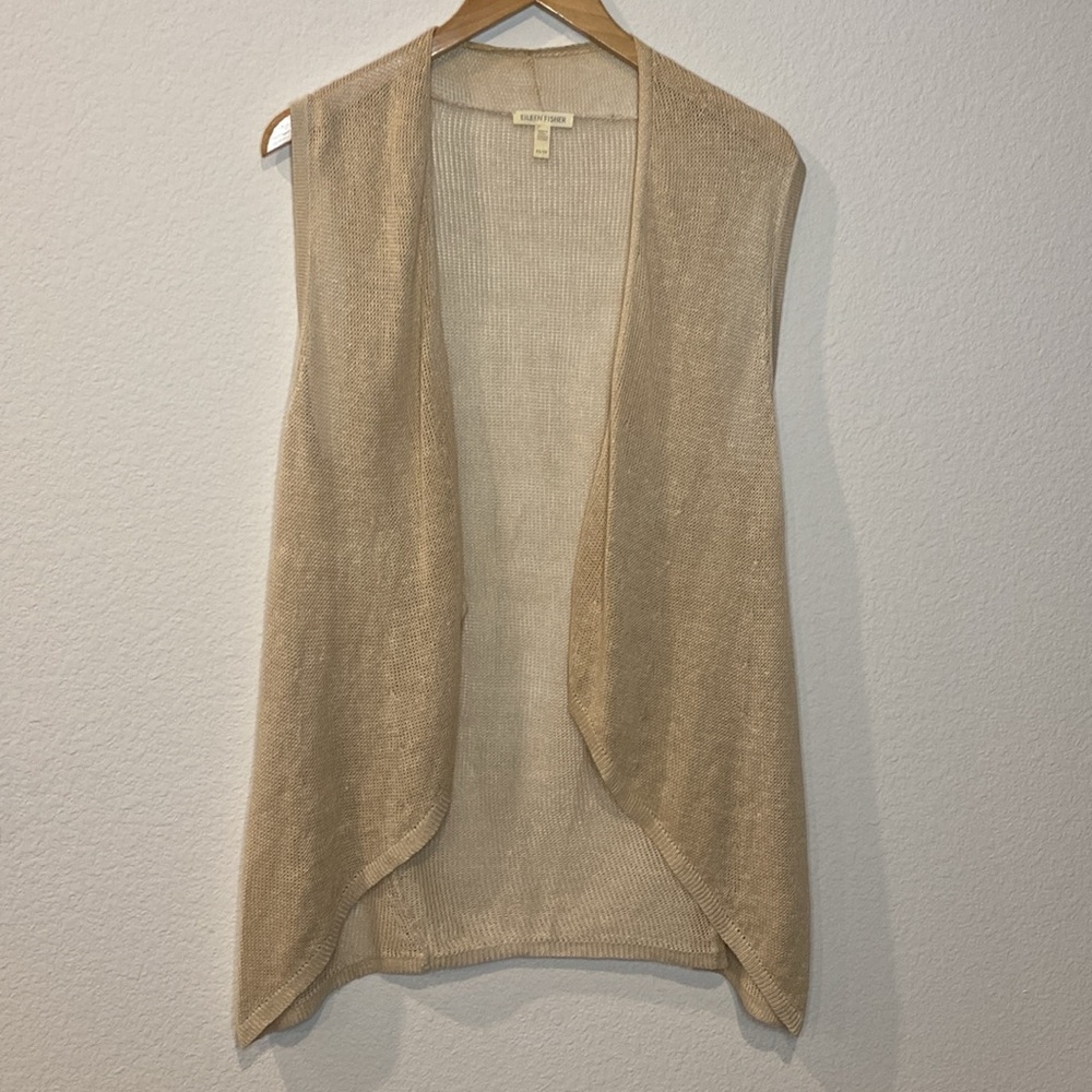 Eileen Fisher Linen Knit Waterfall Tan Vest XS/TP - Picture 2 of 11